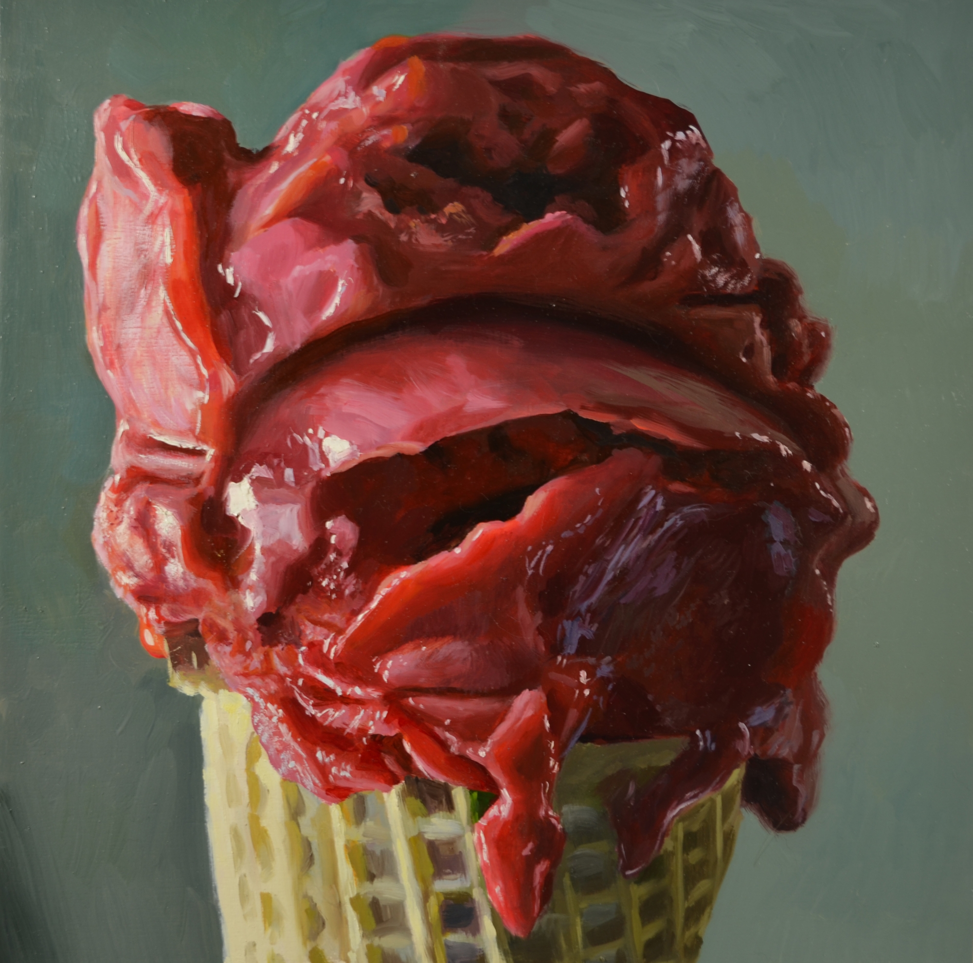 Raspberry Cone, oil on wood panel, 14" x 14", 2017.